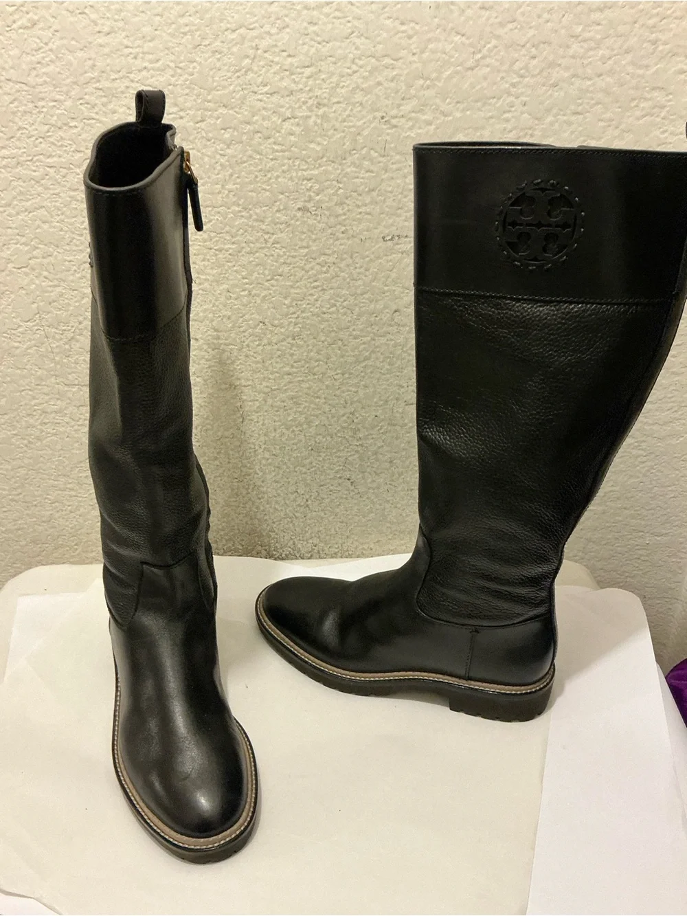 Authentic Tory Burch Miller 30mm Lug Sole Tall Boots in Perfect Black. Size 7.5M